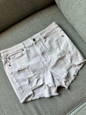 American Eagle Outfitters White Distressed Denim Jean Shorts